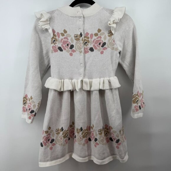 Janie and Jack Girl Cream and Sugar Floral Sweater Dress Size 10 Ruffle Details - Picture 5 of 5